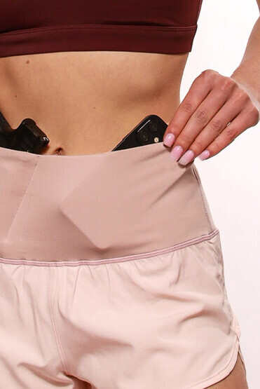 Women's Concealed Carry Runners Shorts from Alexo in light pink with polyester shell